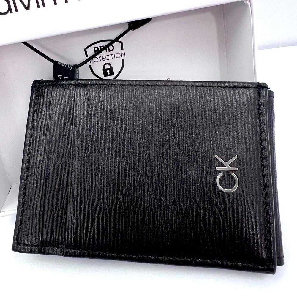 CALVIN KLEIN,MEN’S WALLET,SINGLE FOLD WORK MAGNET,BLACK LEATHER,RIFD PROTECTION - Picture 2 of 12